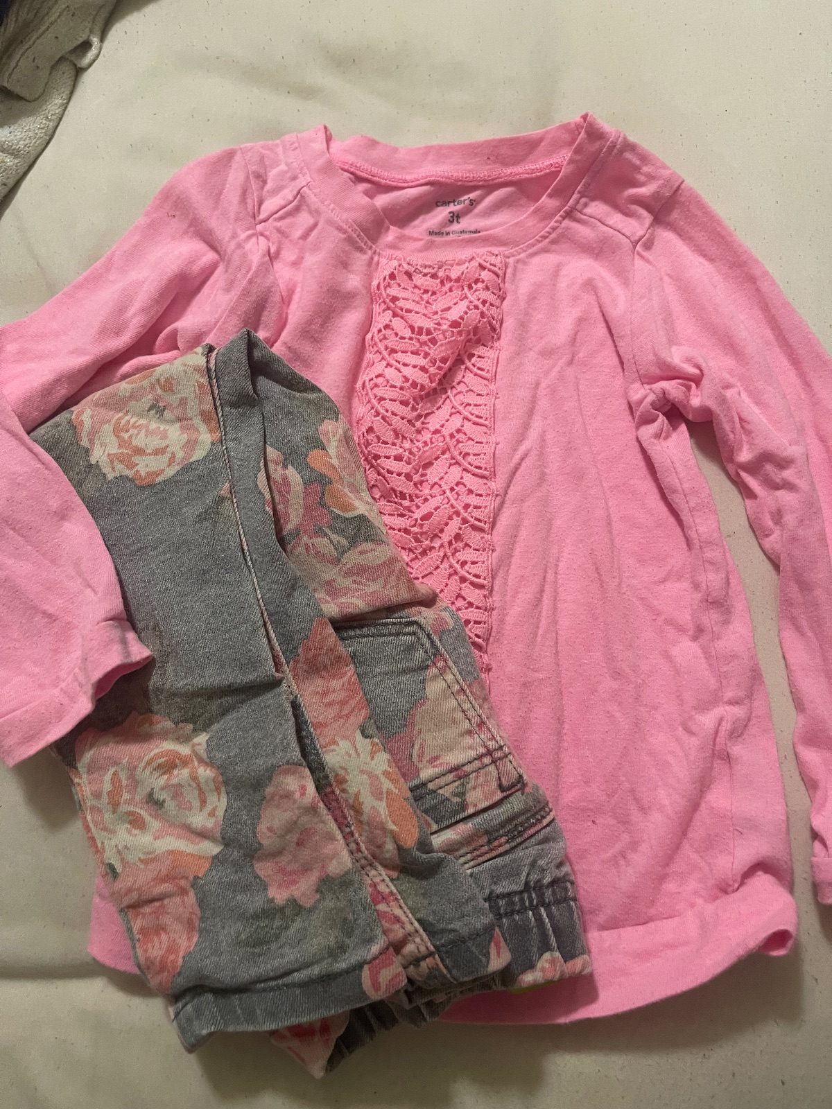 Pink long sleeve + floral jeans