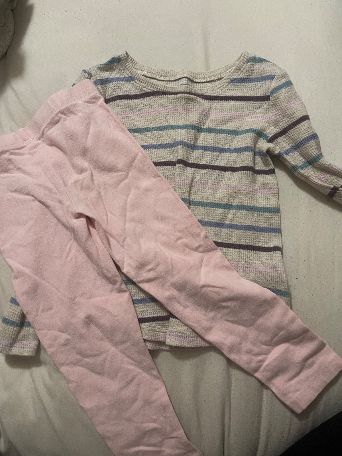 Pastel striped long sleeve + pink leggings